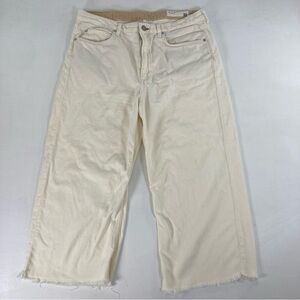 RAG & BONE Jeans Women’s Logan Mid-Rise Wide Leg 33 Ivory Cream  Ecru Raw Hem